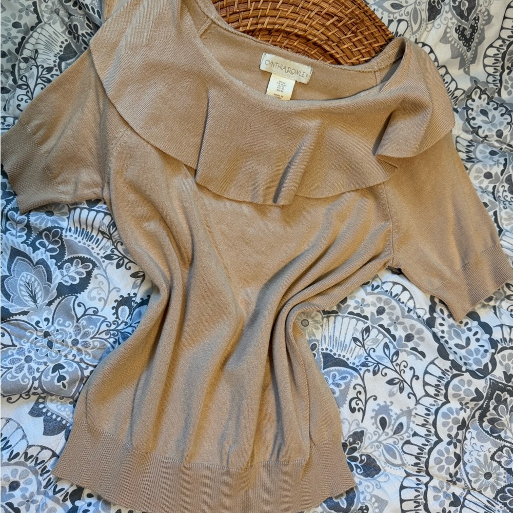 Cynthia Rowley Tan Ruffle Blouse - Picture 3 of 3